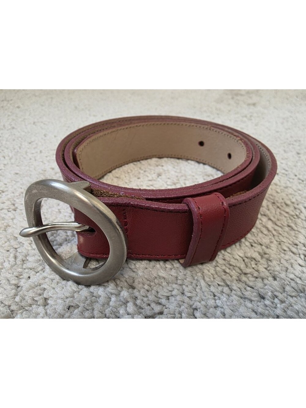 Talbots Women's Burgundy Red Genuine Leather Belt XS Oval Buckle Made in Italy